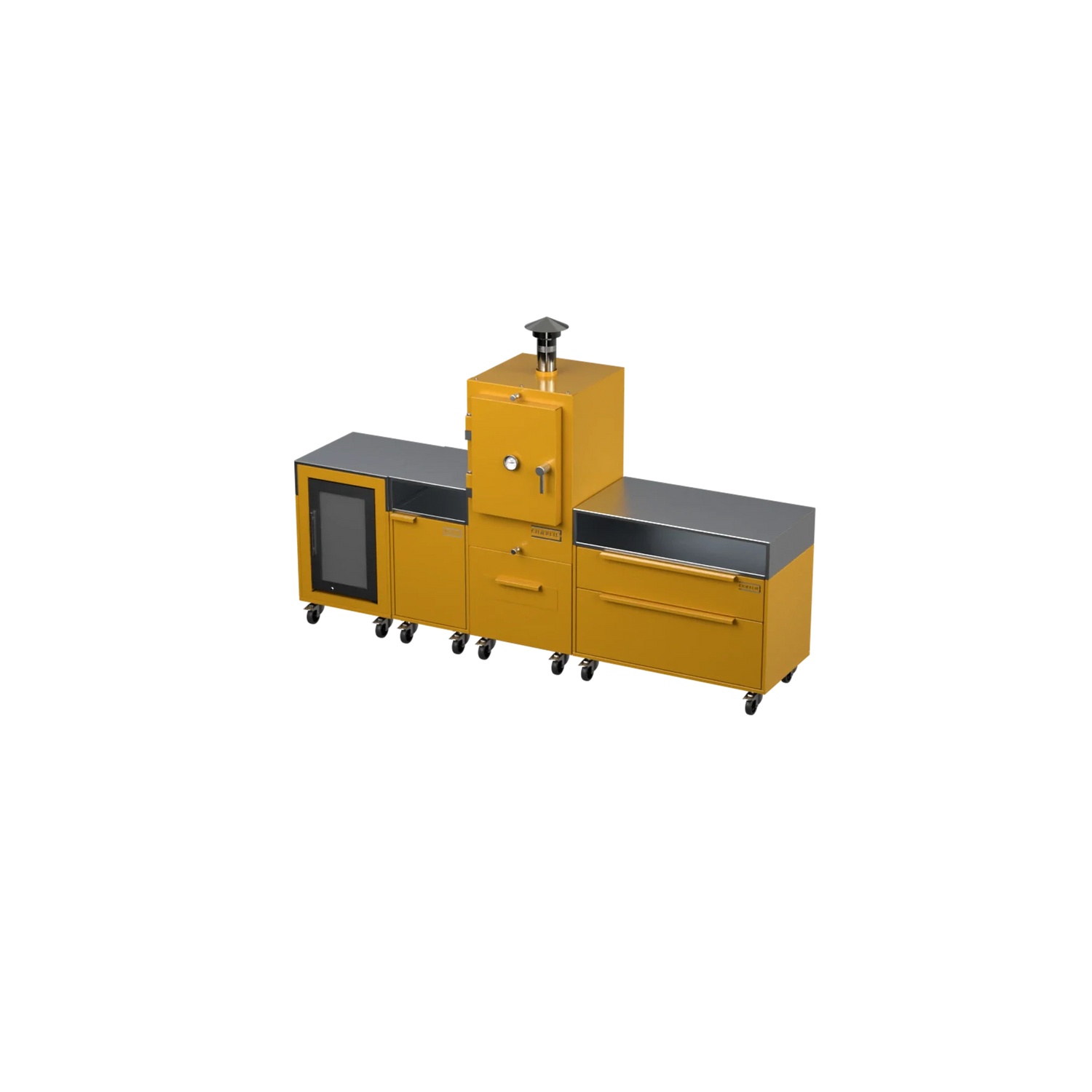 Straight Kitchen S4 outdoor kitchen in Honeycomb amber, angled side view