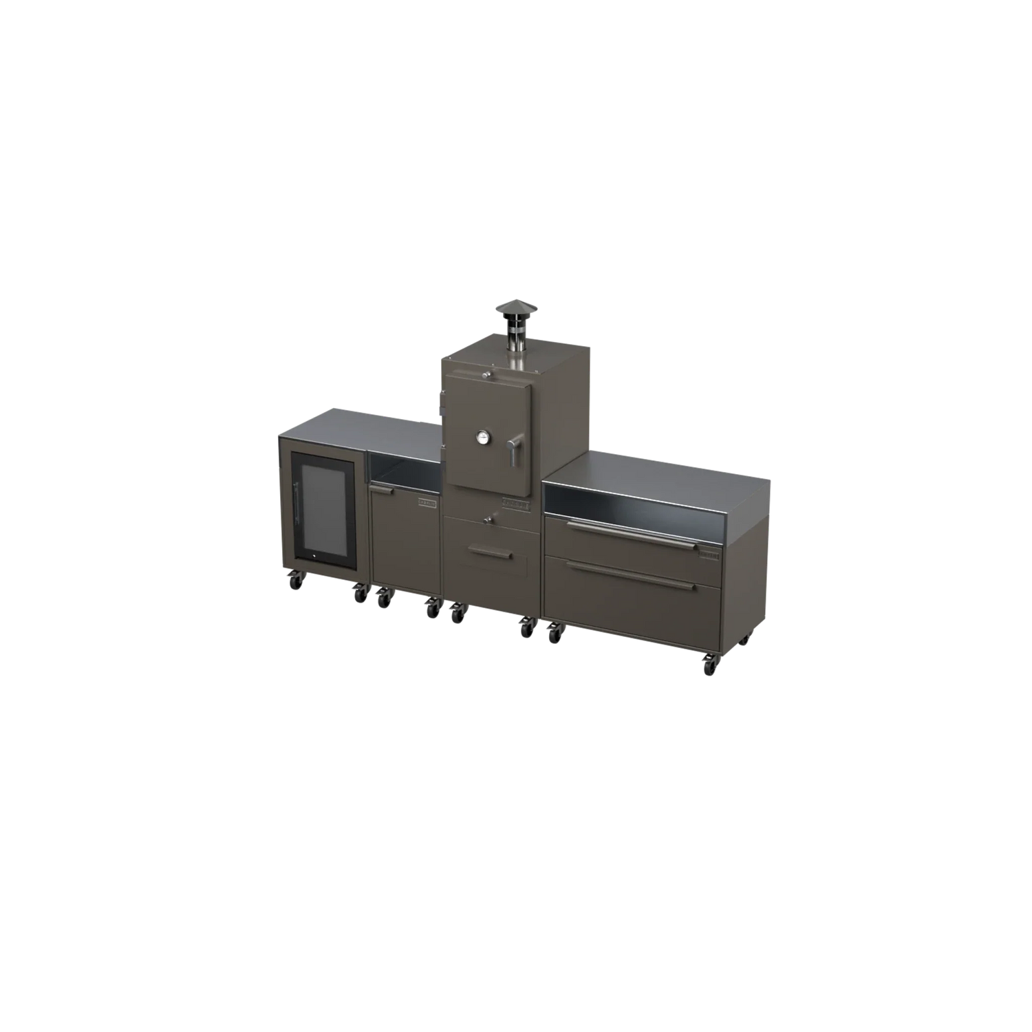 Straight Kitchen S4 outdoor kitchen in Porcini taupe, angled three-quarter view