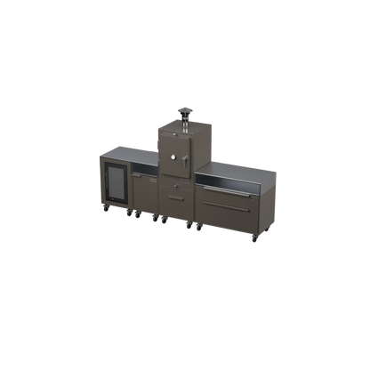 Straight Kitchen S4 outdoor kitchen in Porcini taupe, angled three-quarter view