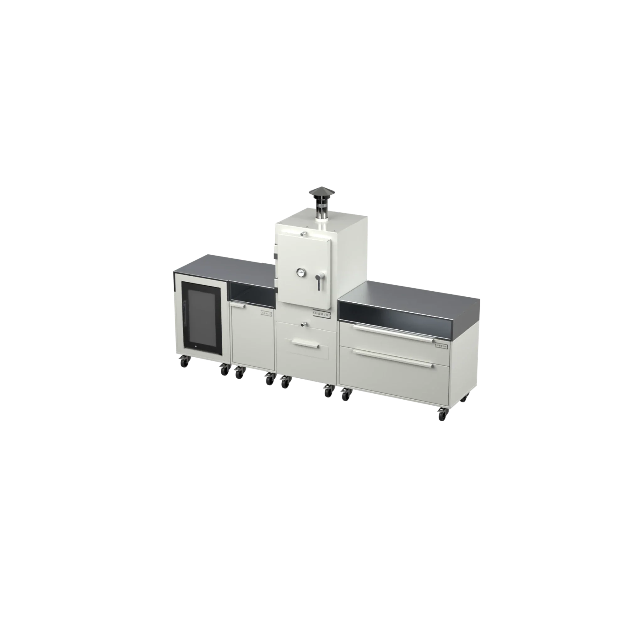Straight Kitchen S4 outdoor kitchen in Truffle brown, angled side profile view