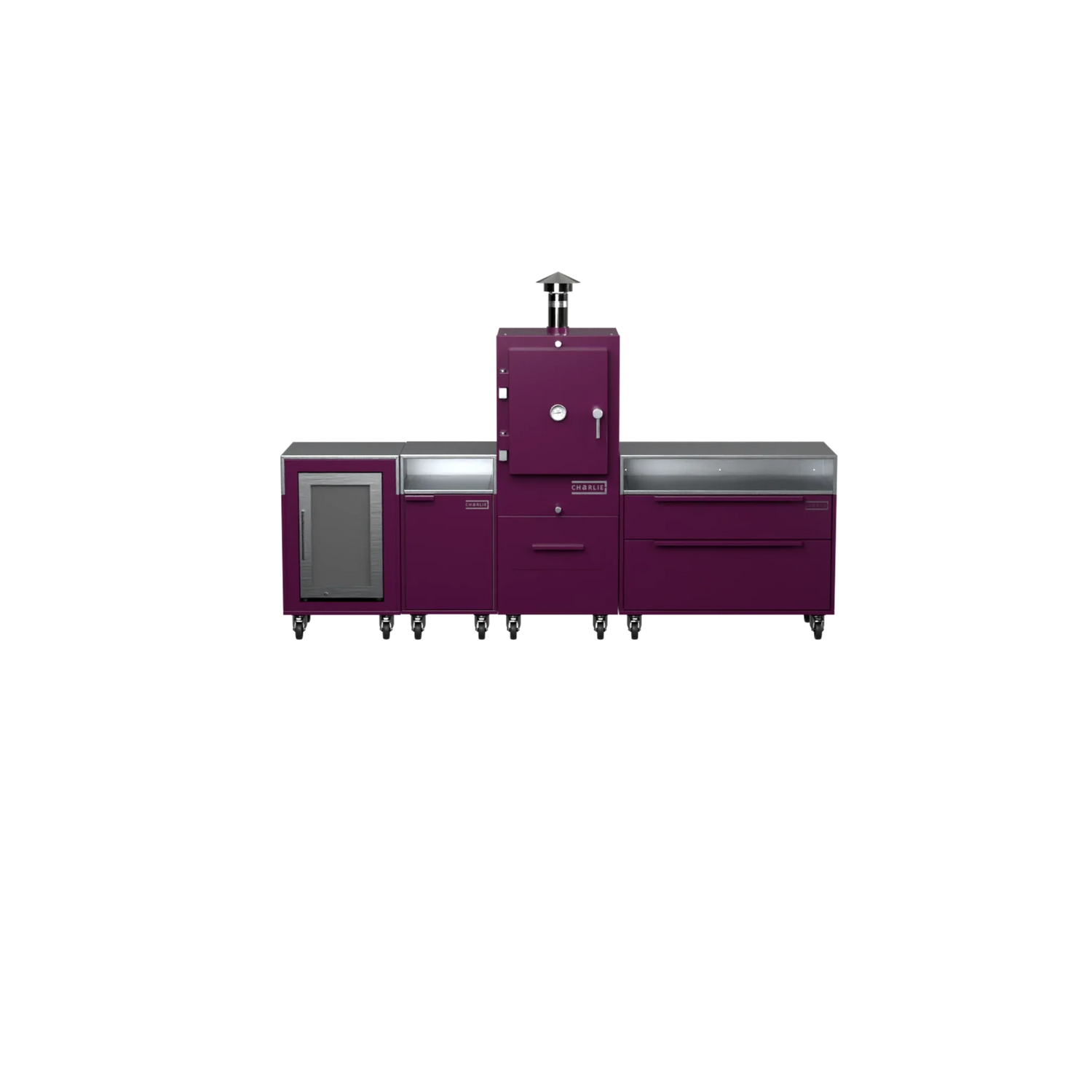 Straight Kitchen S4 in Beetroot purple, straight-on front view of the kitchen unit