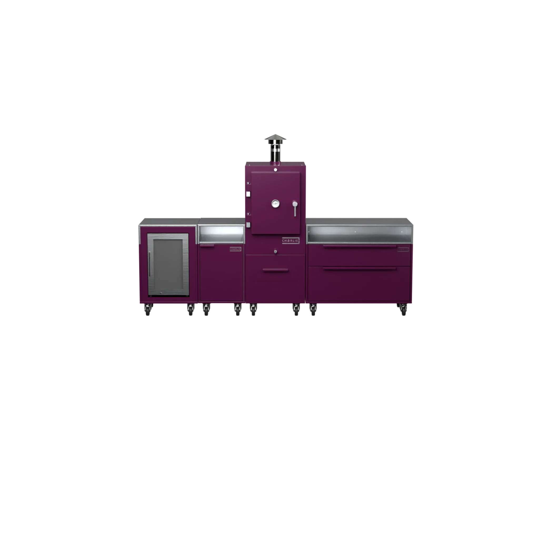 Straight Kitchen S4 in Beetroot purple, straight-on front view of the kitchen unit