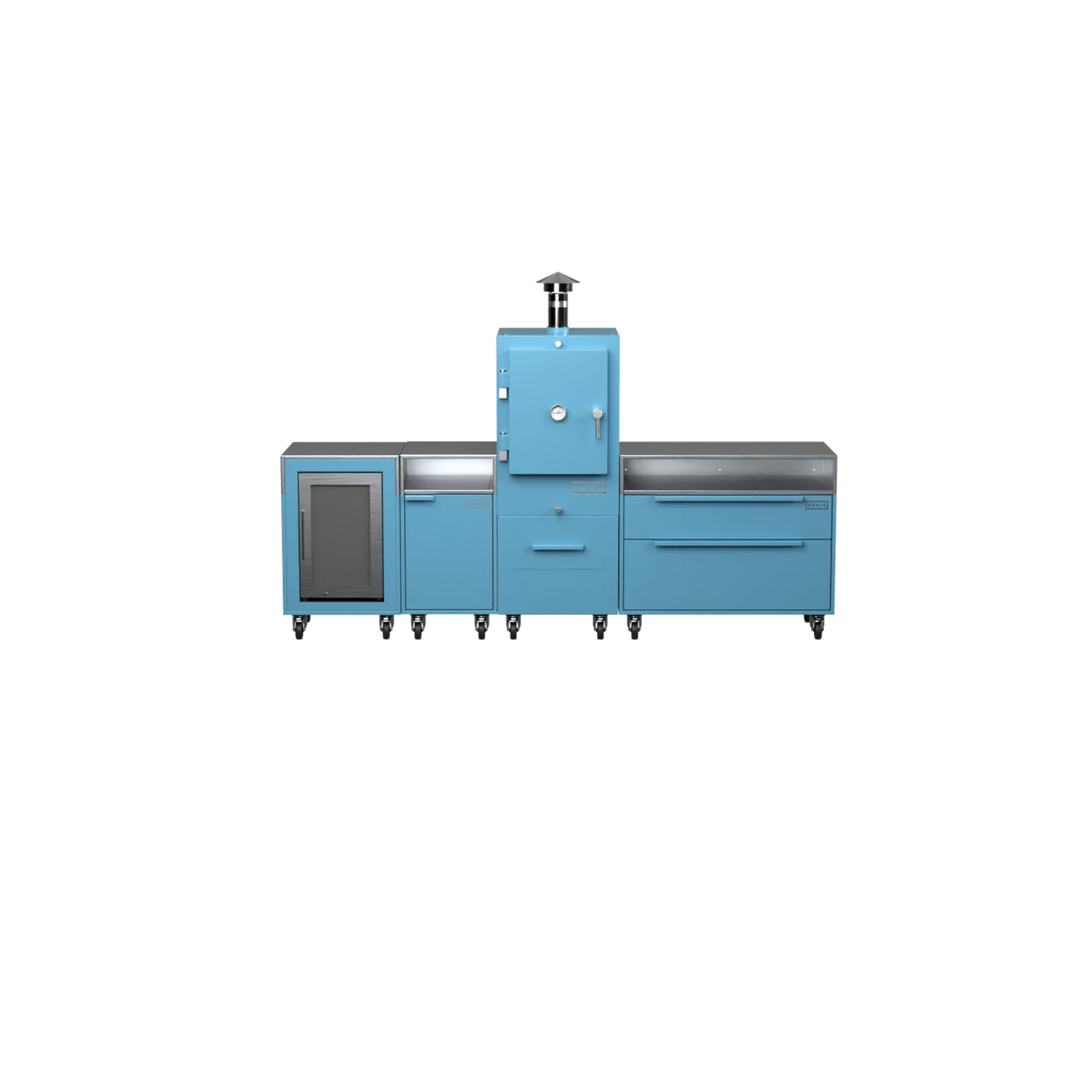 Straight Kitchen S4 in Blue Marlin deep blue, front view of the kitchen unit