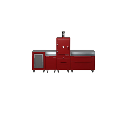 Straight Kitchen S4 in Dark Cherry red, front view of the freestanding kitchen unit