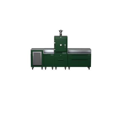 Straight Kitchen S4 in Green Chilli green, straight-on front view with worktop
