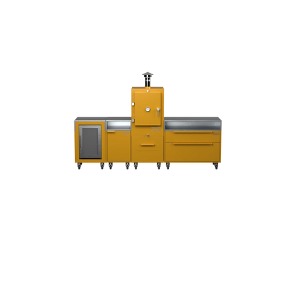 Straight Kitchen S4 in Honeycomb amber, straight-on front view of the worktop and doors