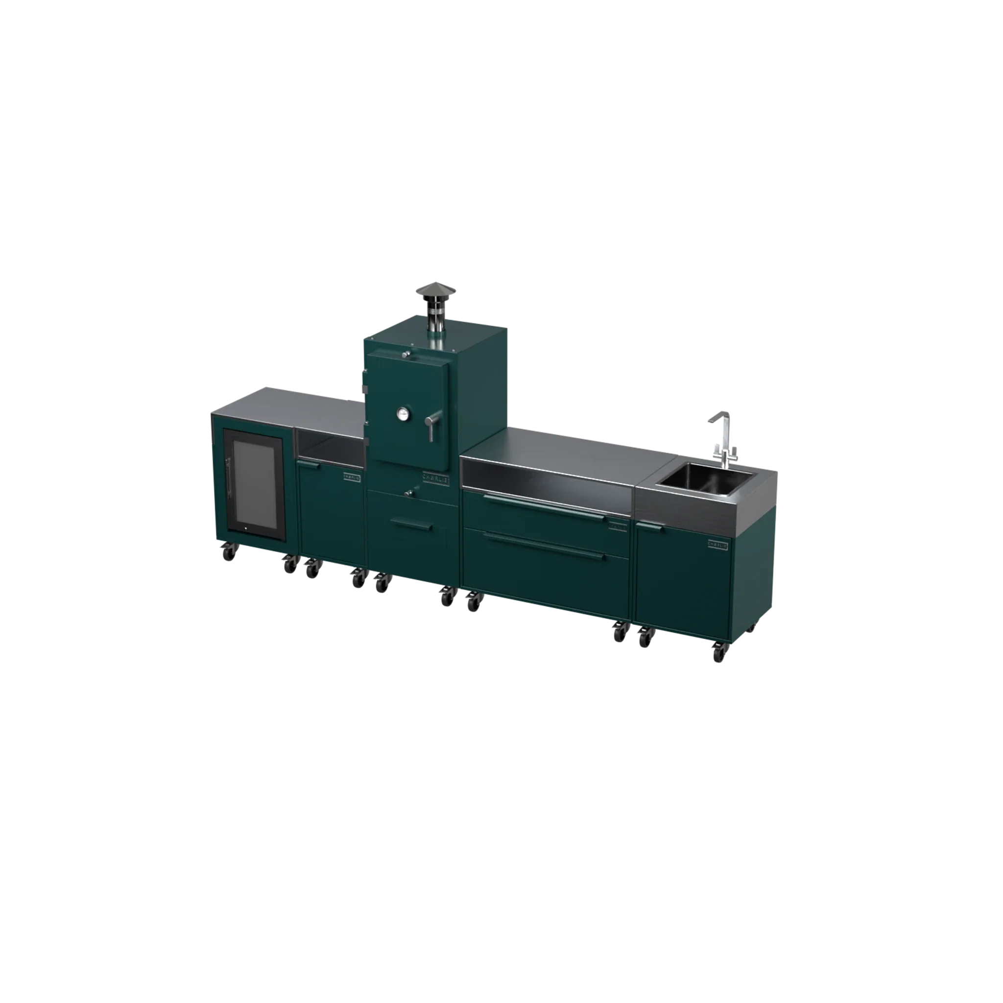 Straight Kitchen S5 outdoor oven in Agave green, three-quarter angle view