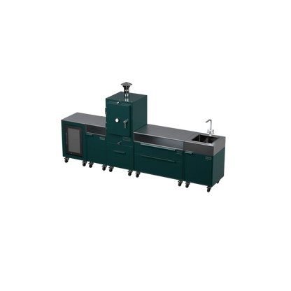 Straight Kitchen S5 outdoor oven in Agave green, three-quarter angle view