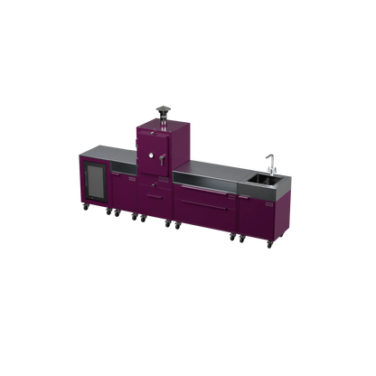 Straight Kitchen S5 outdoor oven in Beetroot purple, three-quarter angle view