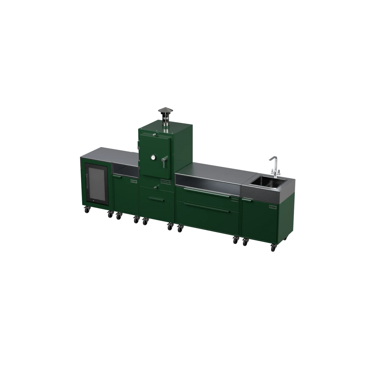 Straight Kitchen S5 outdoor oven in Green Chilli green, three-quarter angle view