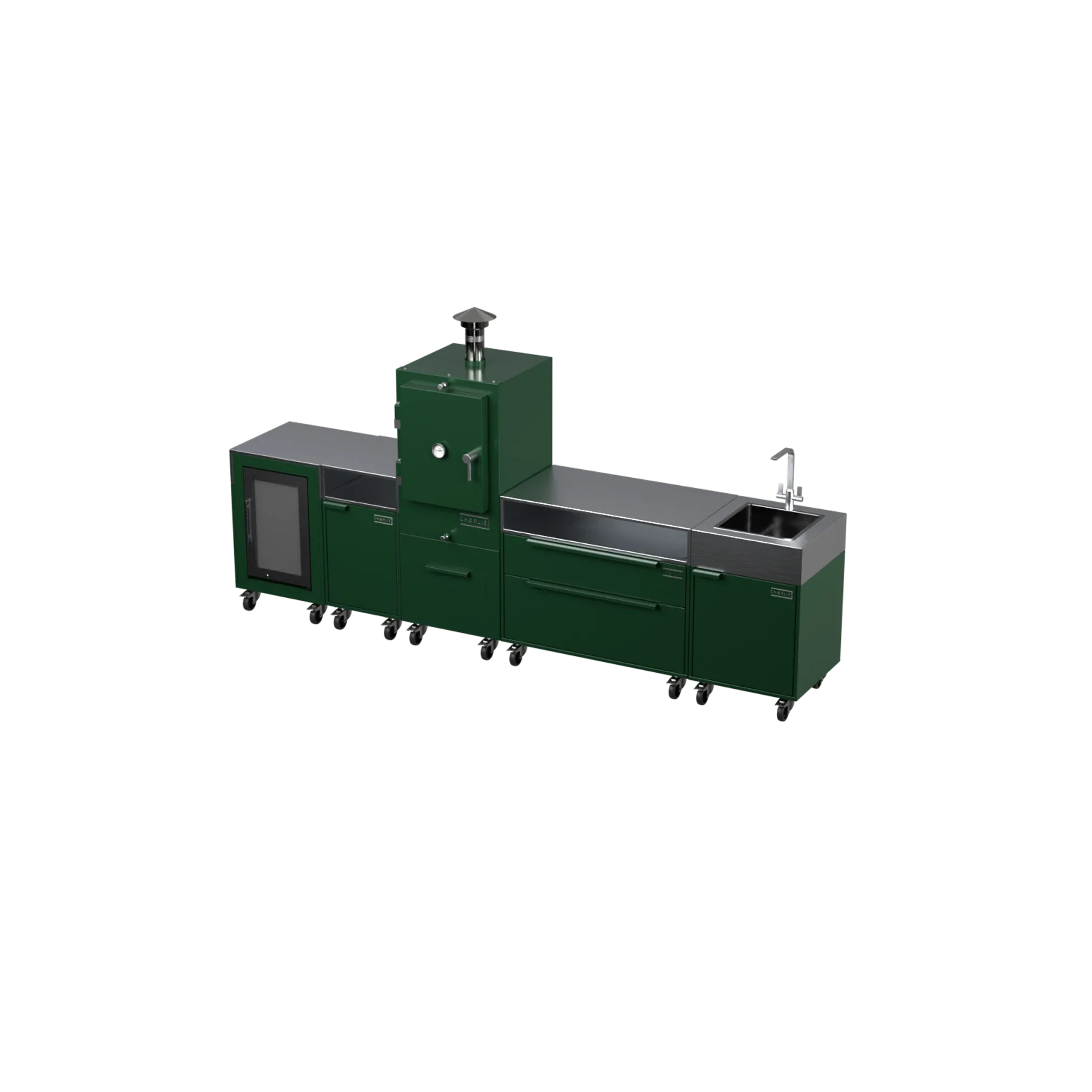 Straight Kitchen S5 outdoor oven in Green Chilli green, three-quarter angle view