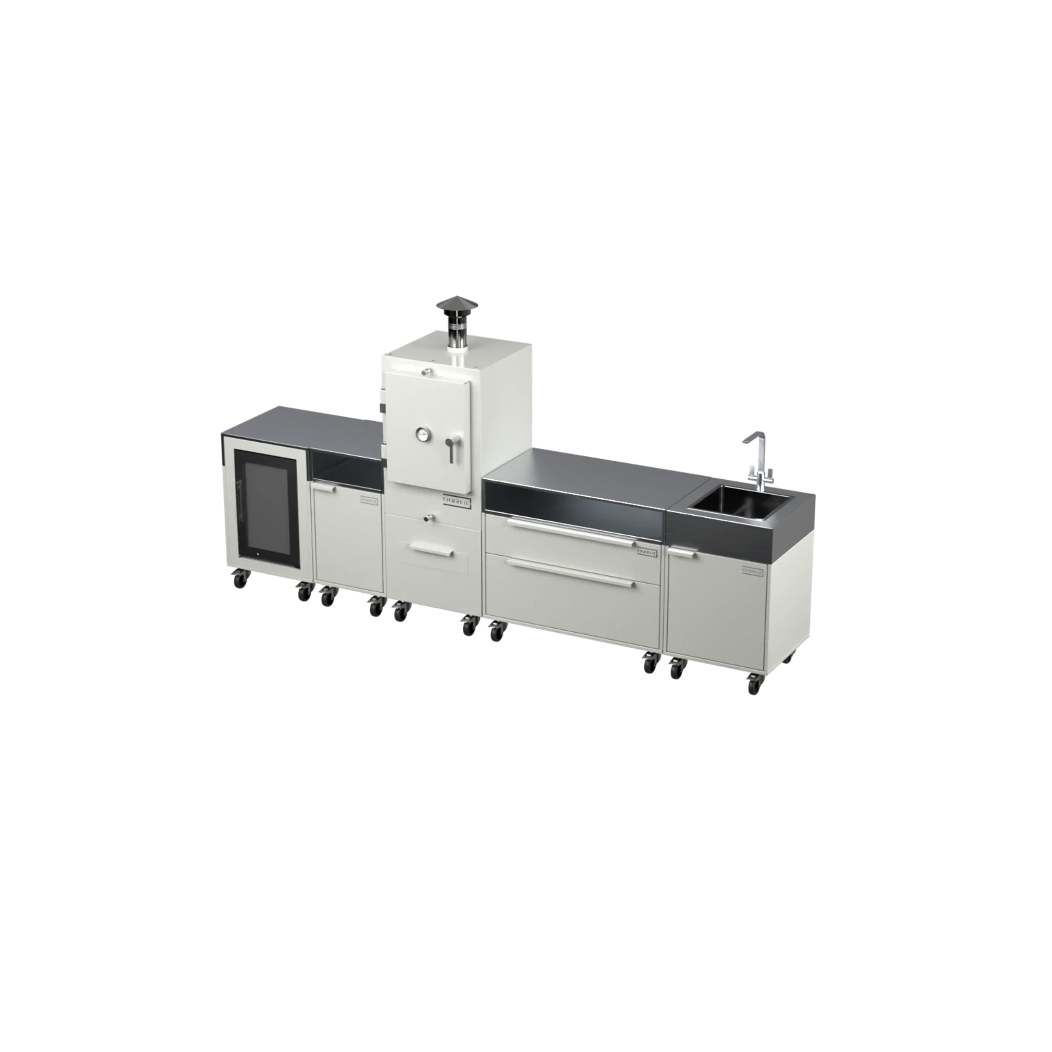 Straight Kitchen S5 outdoor oven in Truffle brown, three-quarter angle view