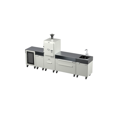 Straight Kitchen S5 outdoor oven in Truffle brown, three-quarter angle view