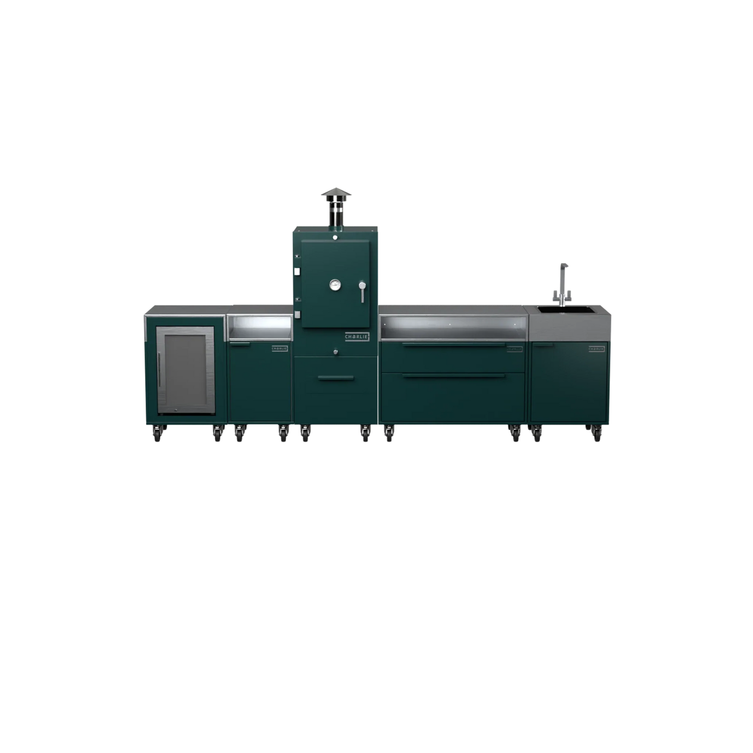 Straight Kitchen S5 outdoor oven in Agave green, front straight-on view
