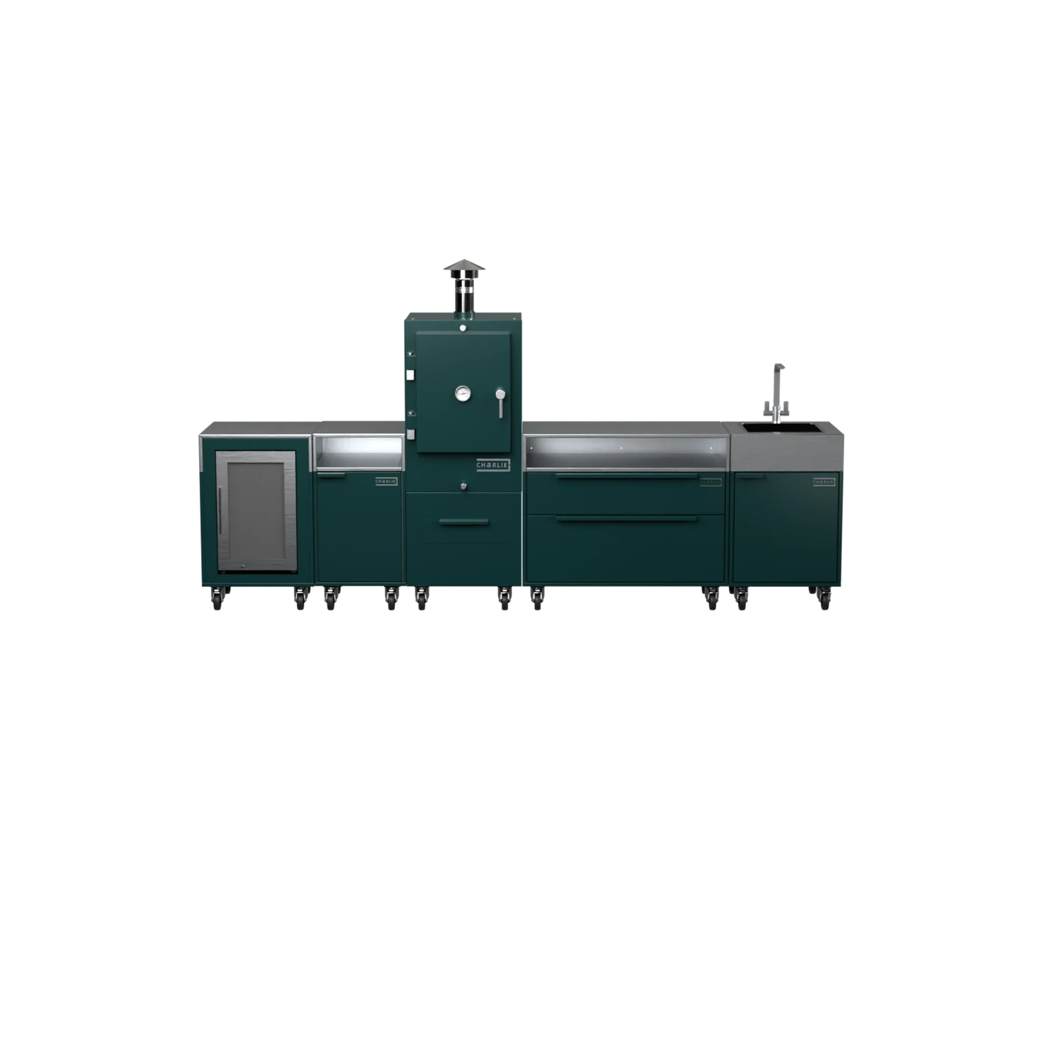 Straight Kitchen S5 outdoor oven in Agave green, front straight-on view