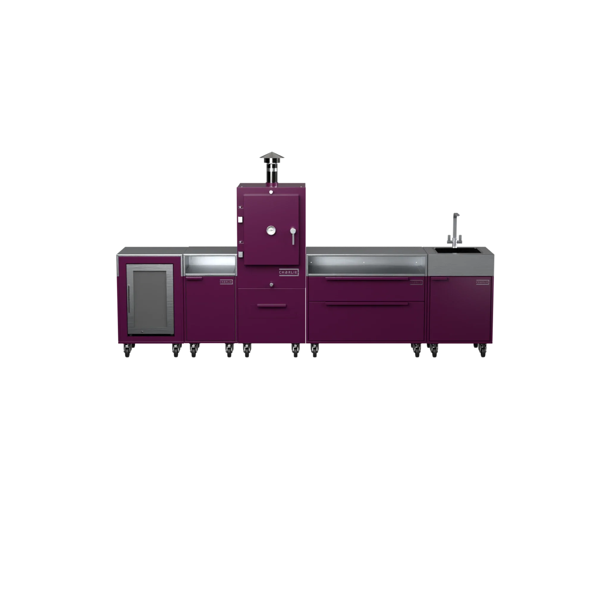 Straight Kitchen S5 outdoor oven in Beetroot purple, front straight-on view