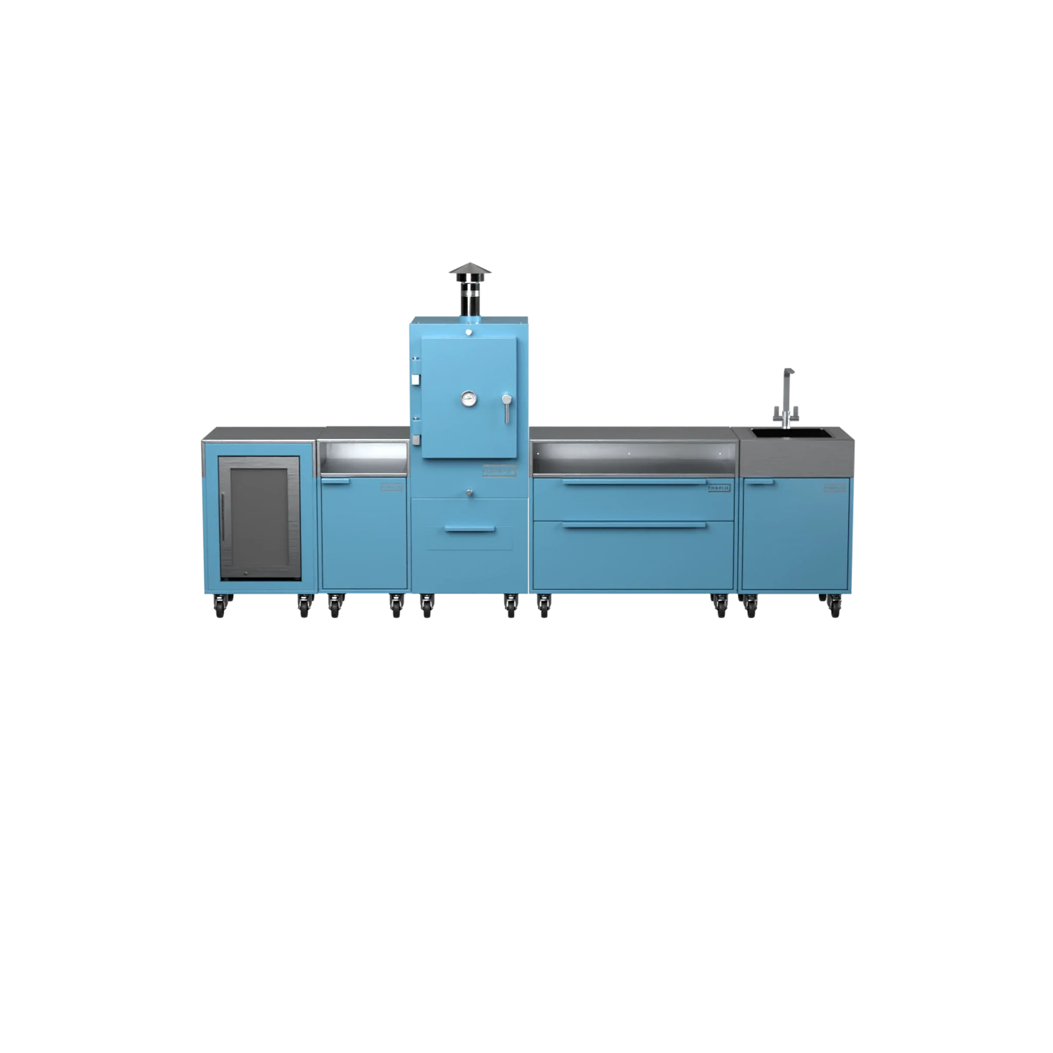 Straight Kitchen S5 outdoor oven in Blue Marlin blue, front straight-on view