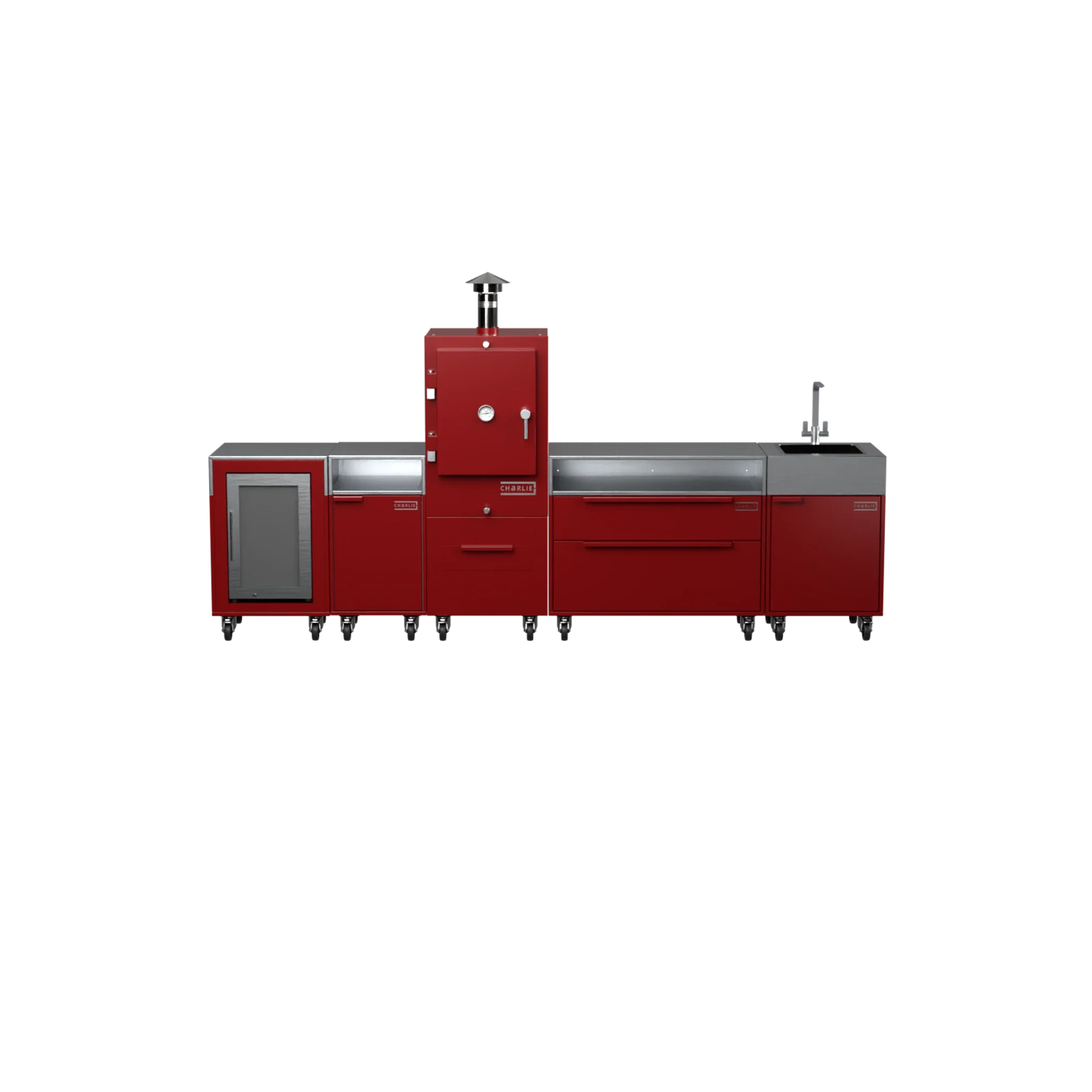 Straight Kitchen S5 outdoor oven in Dark Cherry red, front straight-on view