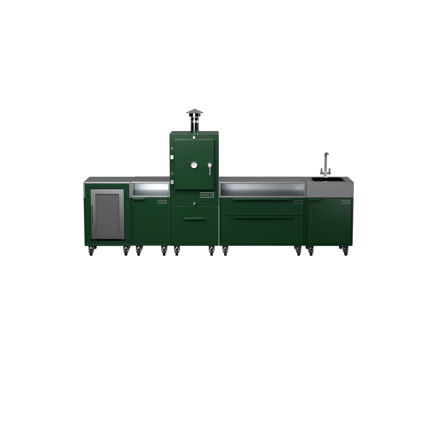 Straight Kitchen S5 outdoor oven in Green Chilli green, front straight-on view