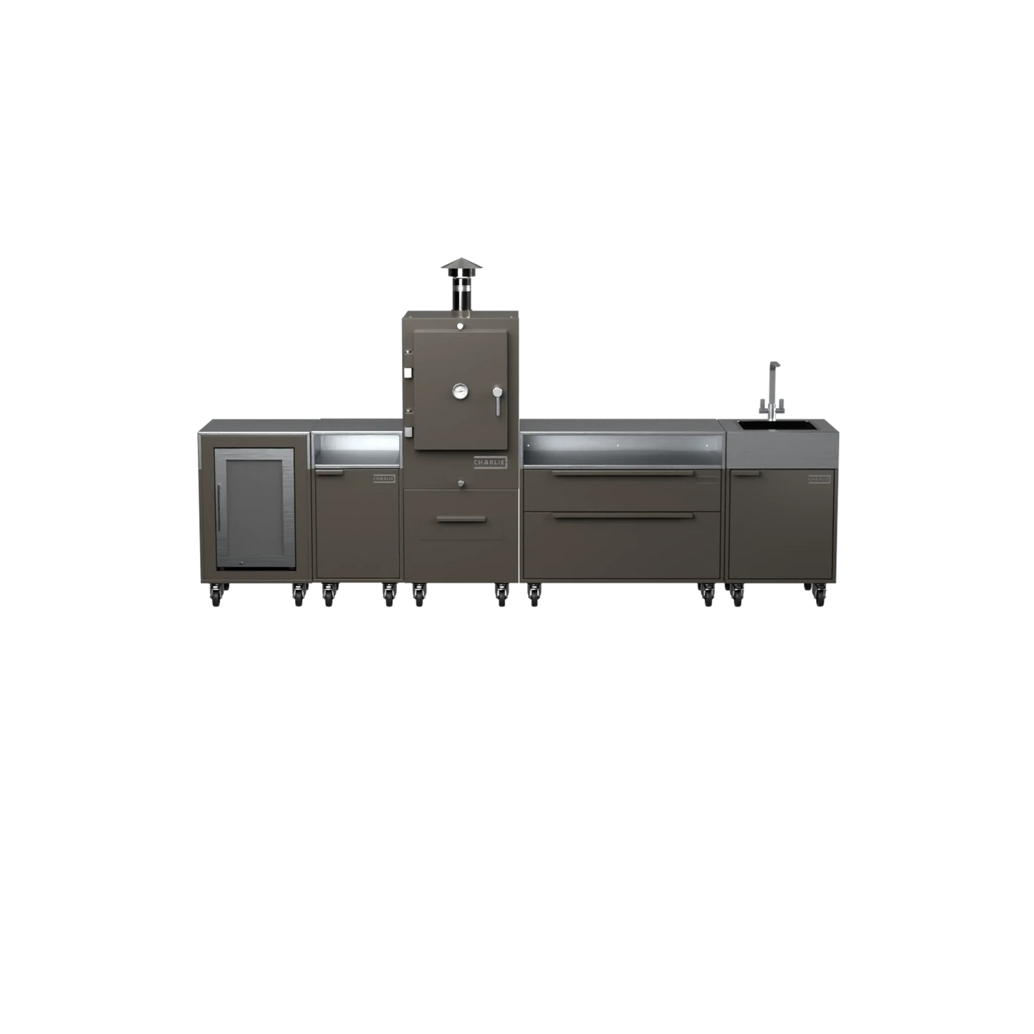 Straight Kitchen S5 outdoor oven in Porcini taupe, front straight-on view