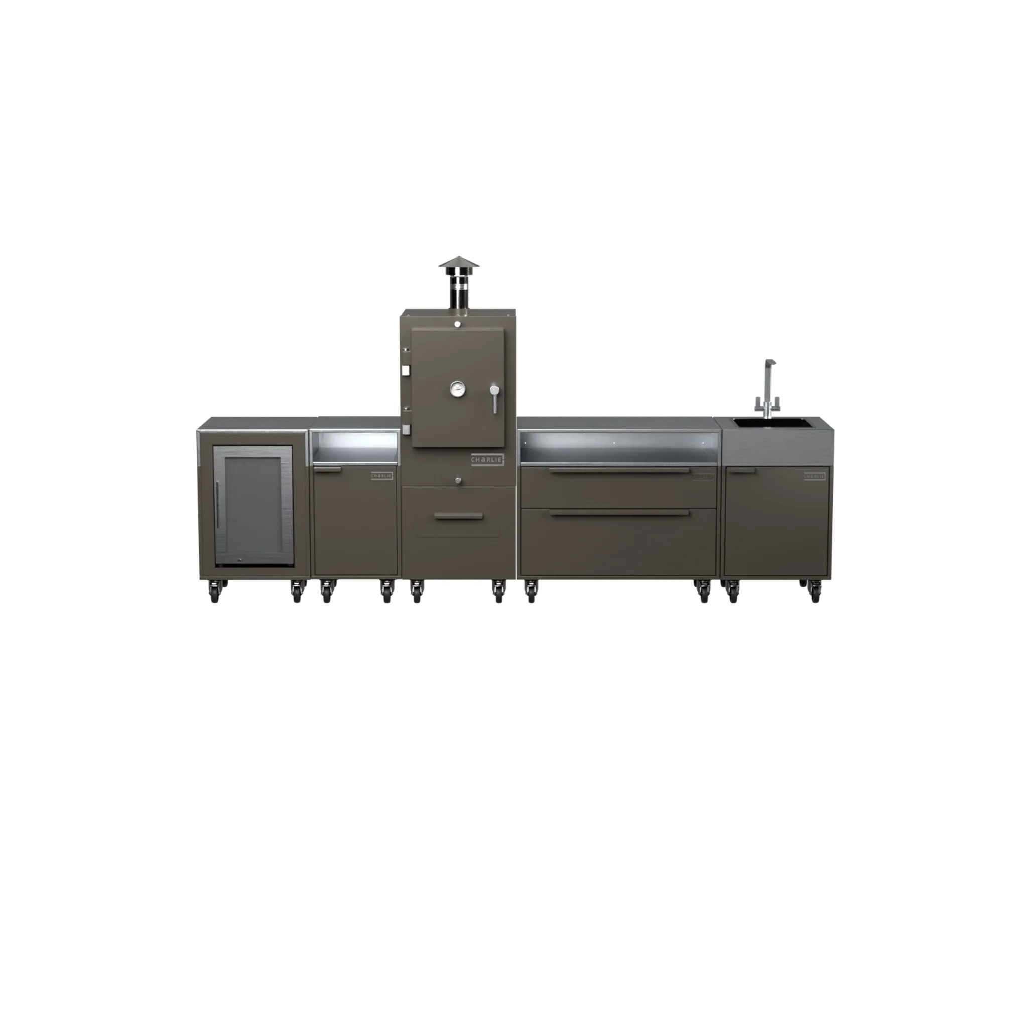 Straight Kitchen S5 outdoor oven in Porcini taupe, front straight-on view