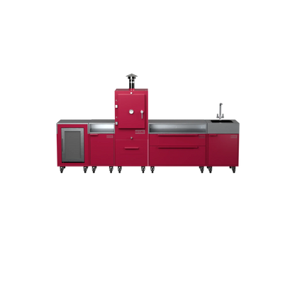 Straight Kitchen S5 outdoor oven in Rhubarb pink, front straight-on view