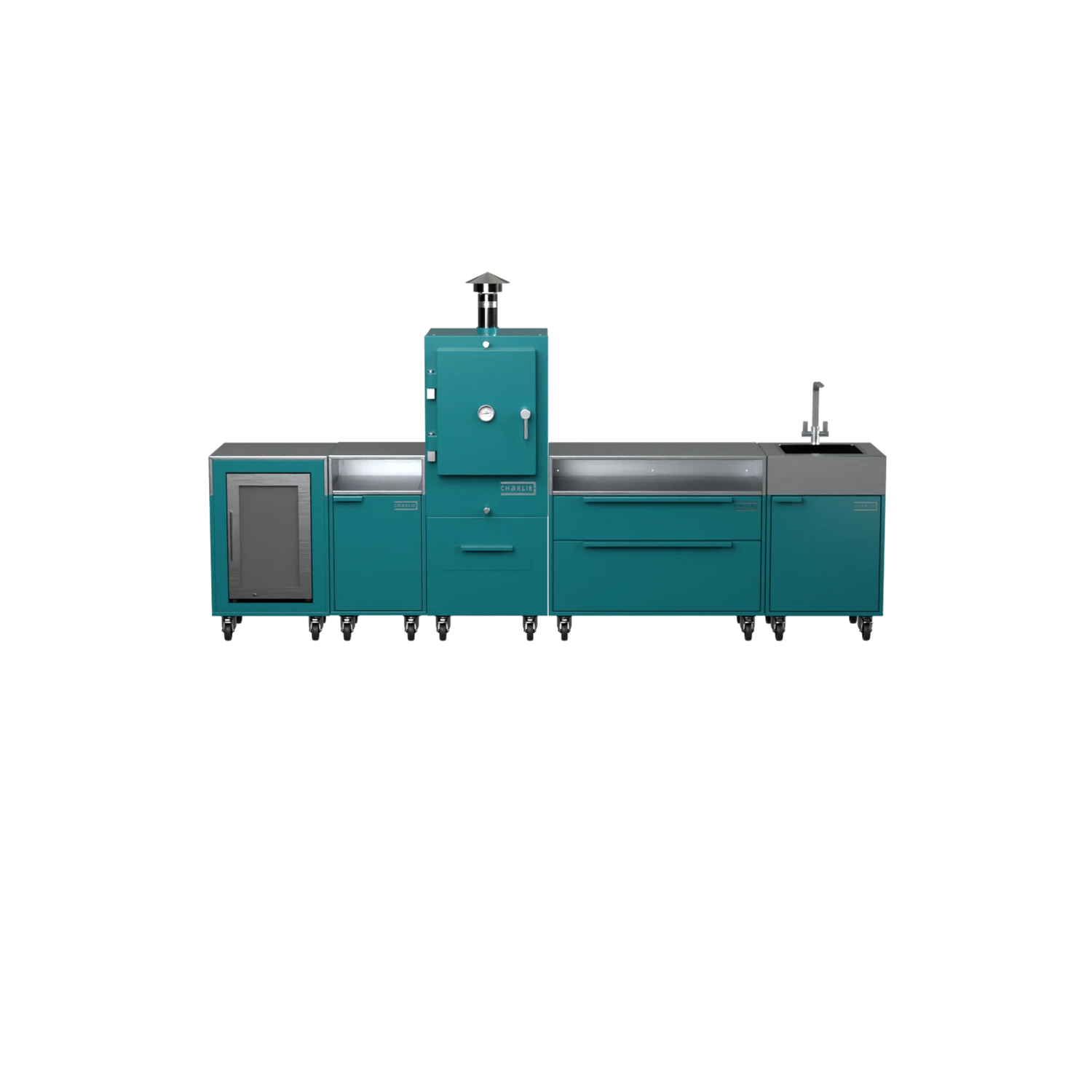 Straight Kitchen S5 outdoor oven in Teal Duck teal, front straight-on view