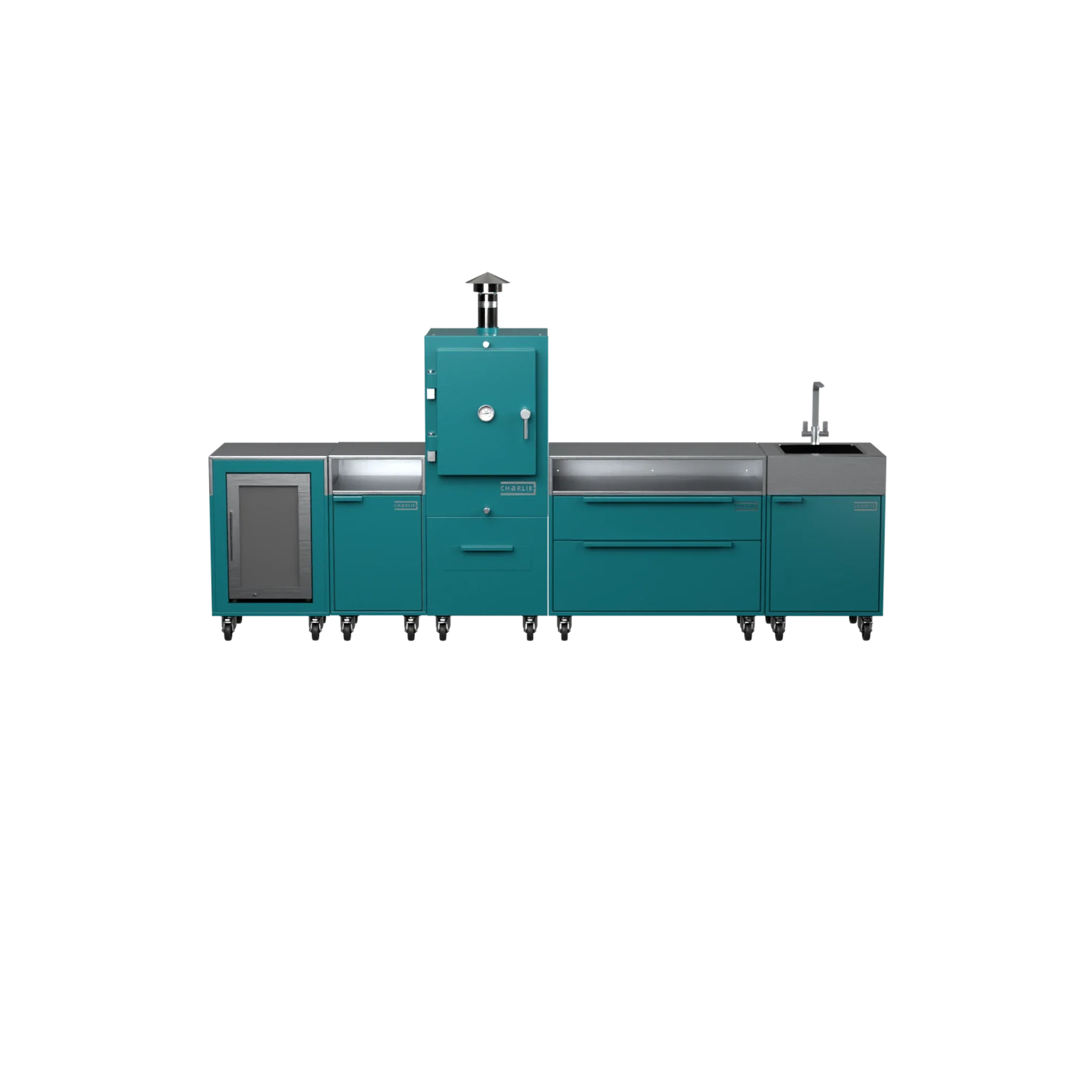 Straight Kitchen S5 outdoor oven in Teal Duck teal, front straight-on view