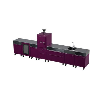 Straight Kitchen S6 in Beetroot red, angled view