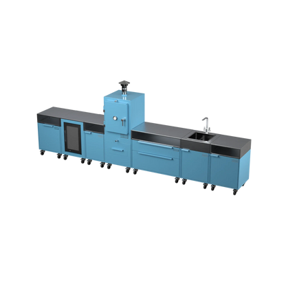Straight Kitchen S6 in Blue Marlin blue, angled view