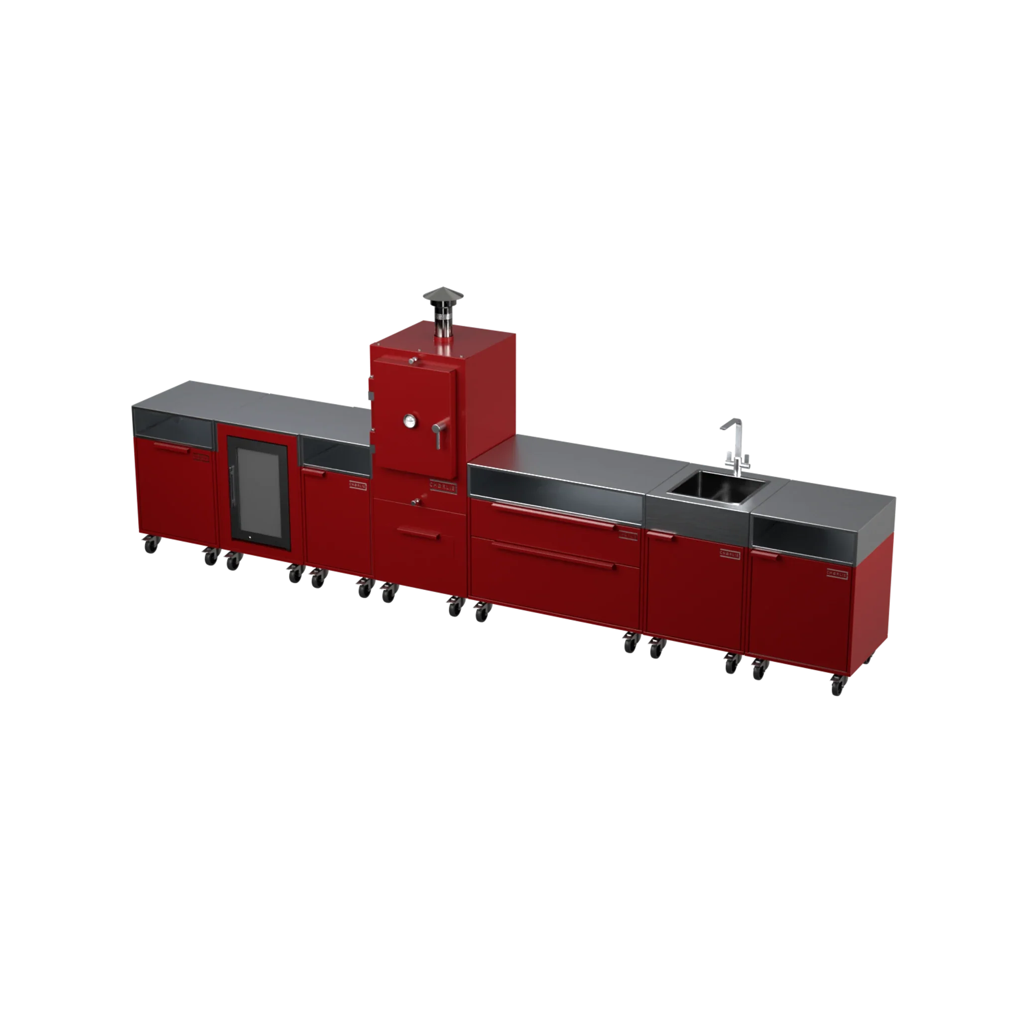 Straight Kitchen S6 in Dark Cherry red, angled view