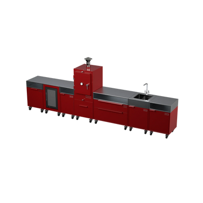 Straight Kitchen S6 in Dark Cherry red, angled view