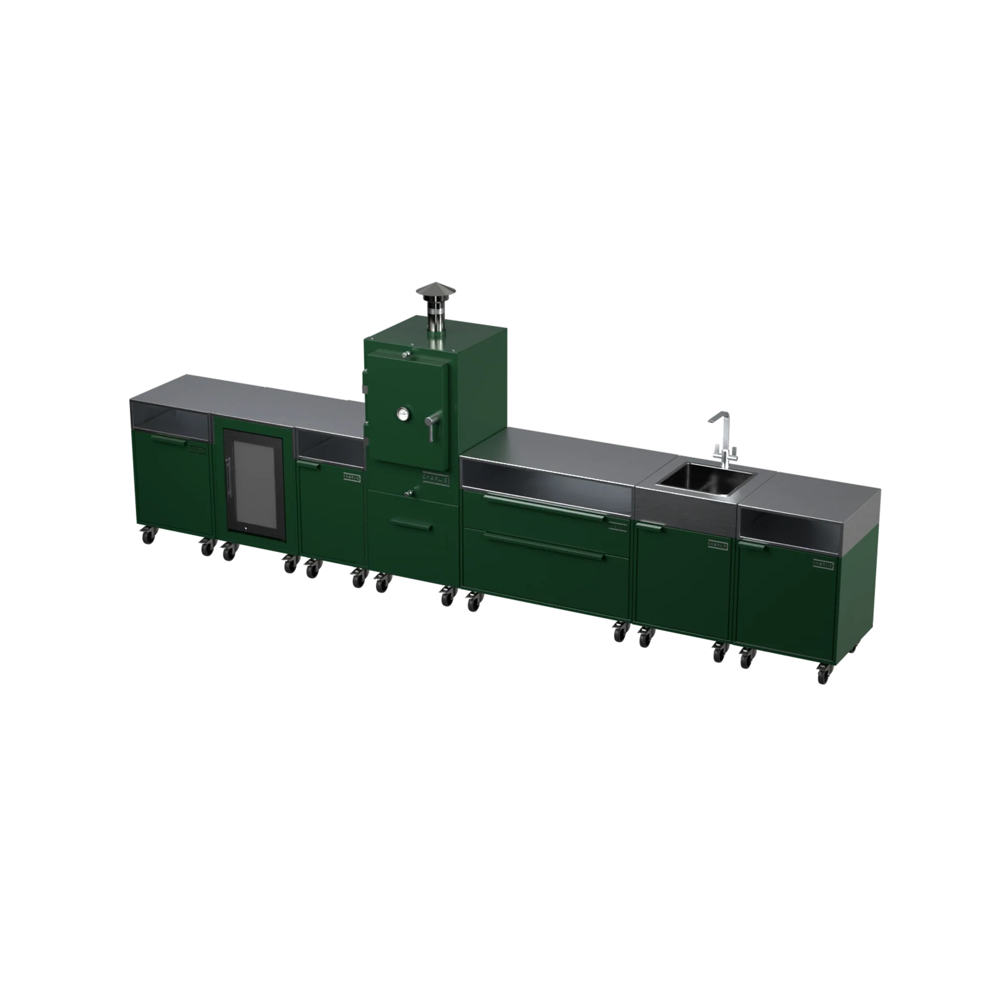 Straight Kitchen S6 in Green Chilli green, angled view