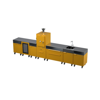 Straight Kitchen S6 in Honeycomb amber, angled view