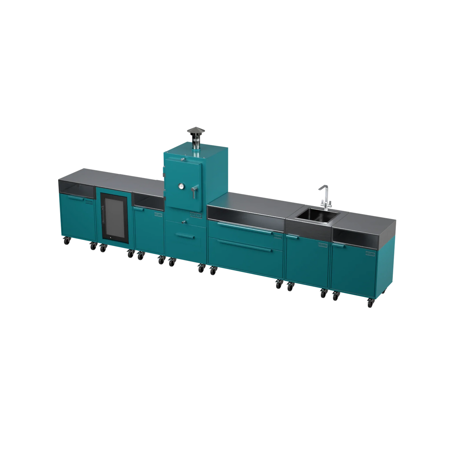 Straight Kitchen S6 in Teal Duck teal, angled view