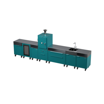 Straight Kitchen S6 in Teal Duck teal, angled view
