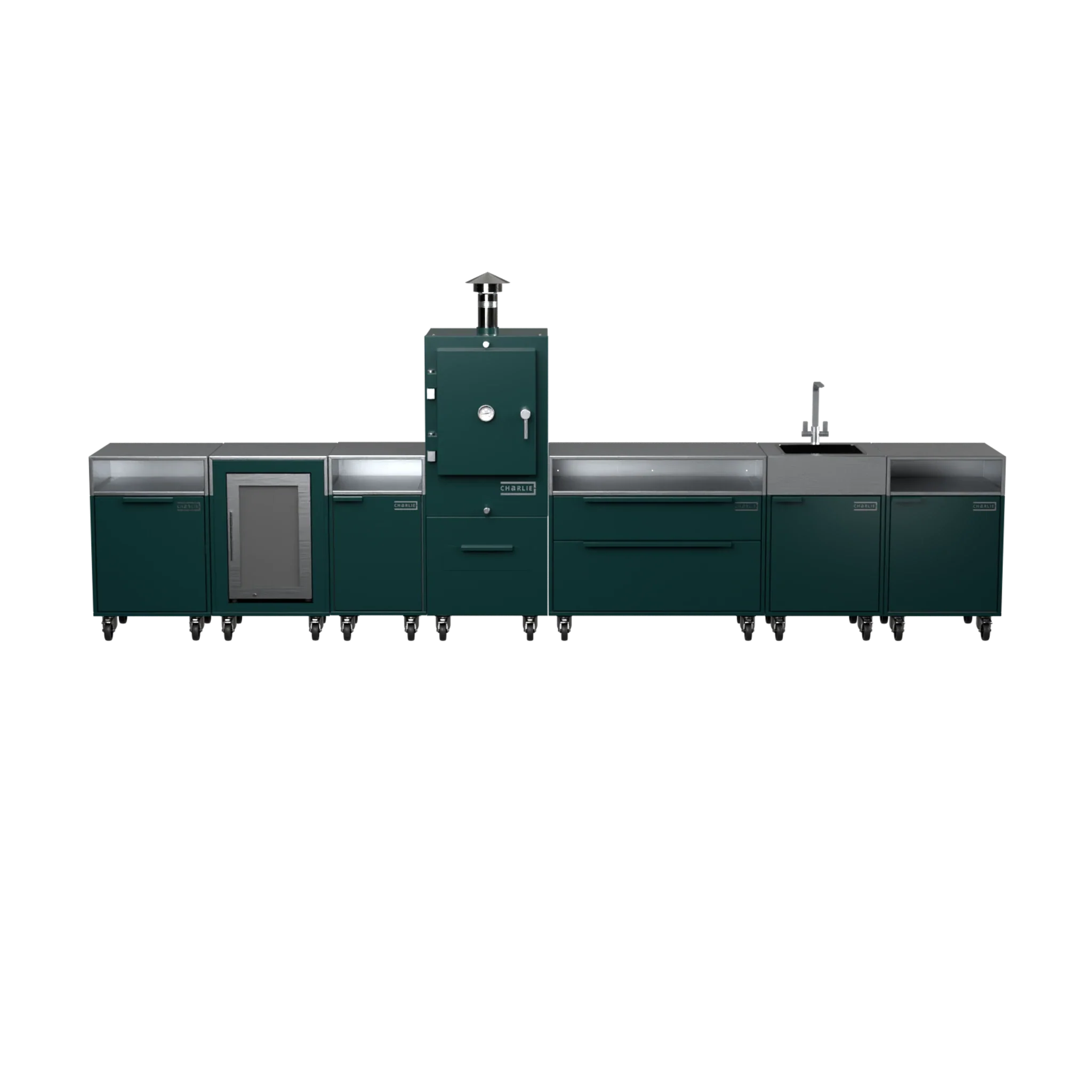Straight Kitchen S6 in Agave green, straight-on front view