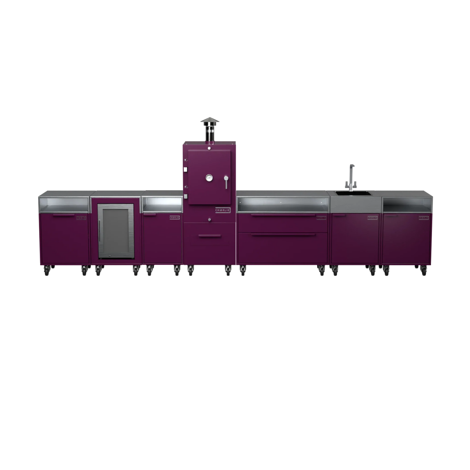 Straight Kitchen S6 in Beetroot red, straight-on front view