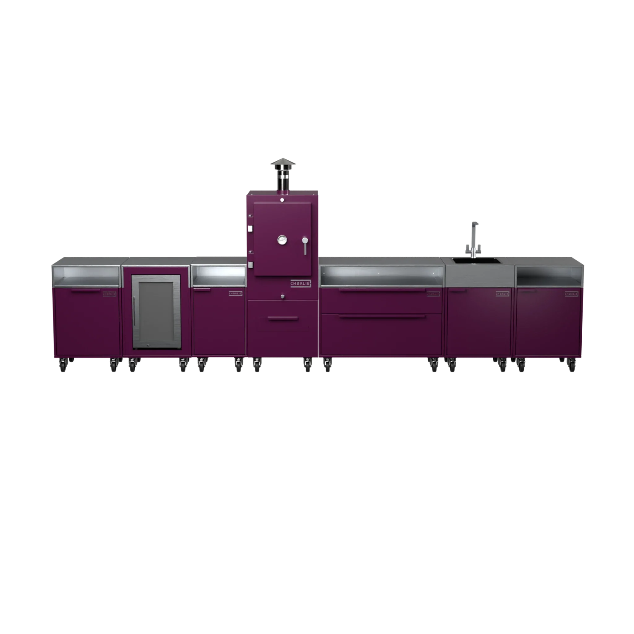 Straight Kitchen S6 in Beetroot red, straight-on front view