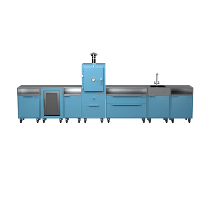 Straight Kitchen S6 in Blue Marlin blue, straight-on front view
