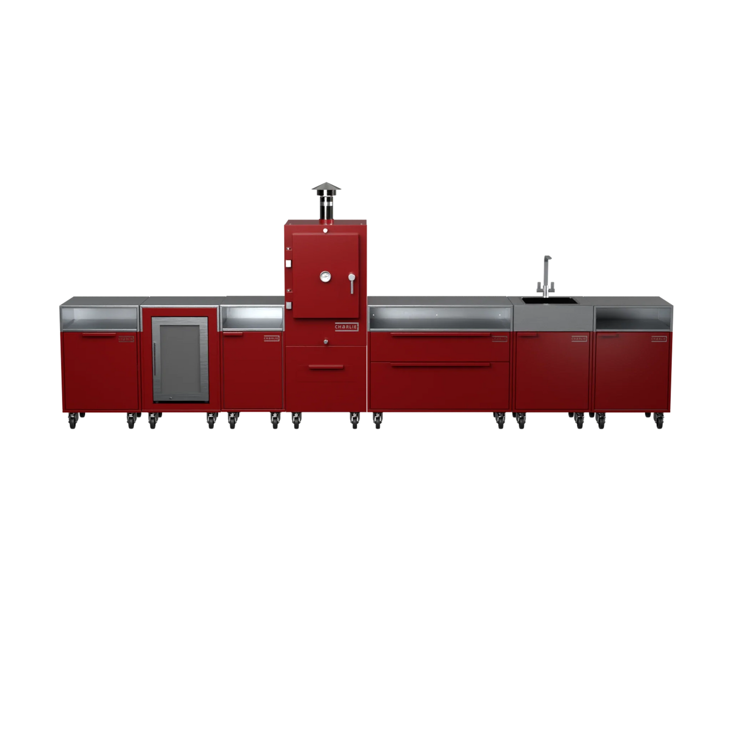 Straight Kitchen S6 in Dark Cherry red, straight-on front view