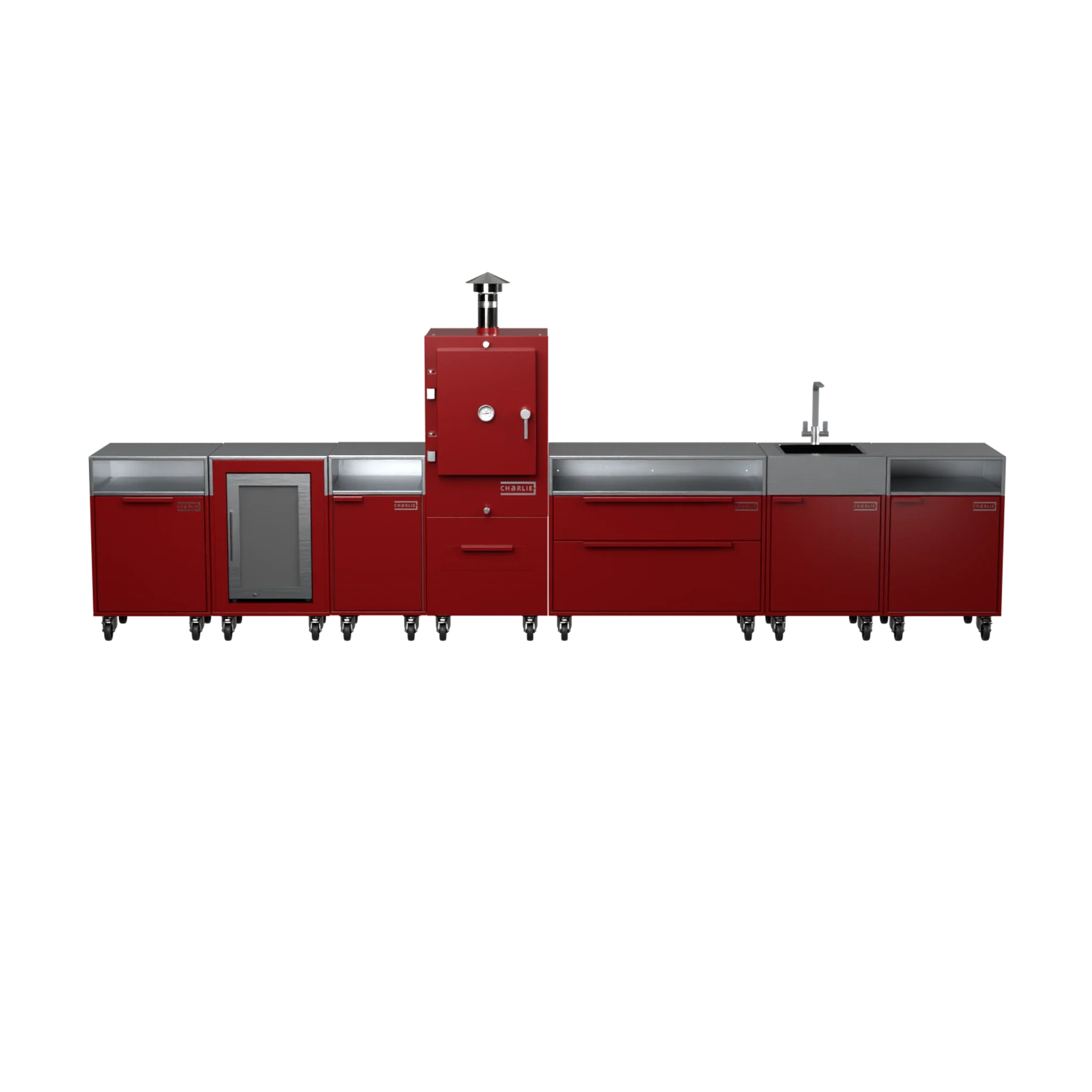 Straight Kitchen S6 in Dark Cherry red, straight-on front view