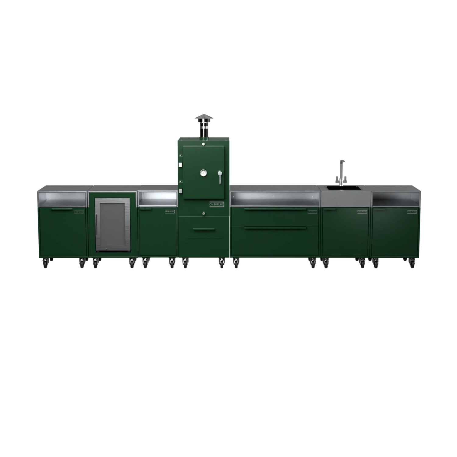 Straight Kitchen S6 in Green Chilli green, straight-on front view
