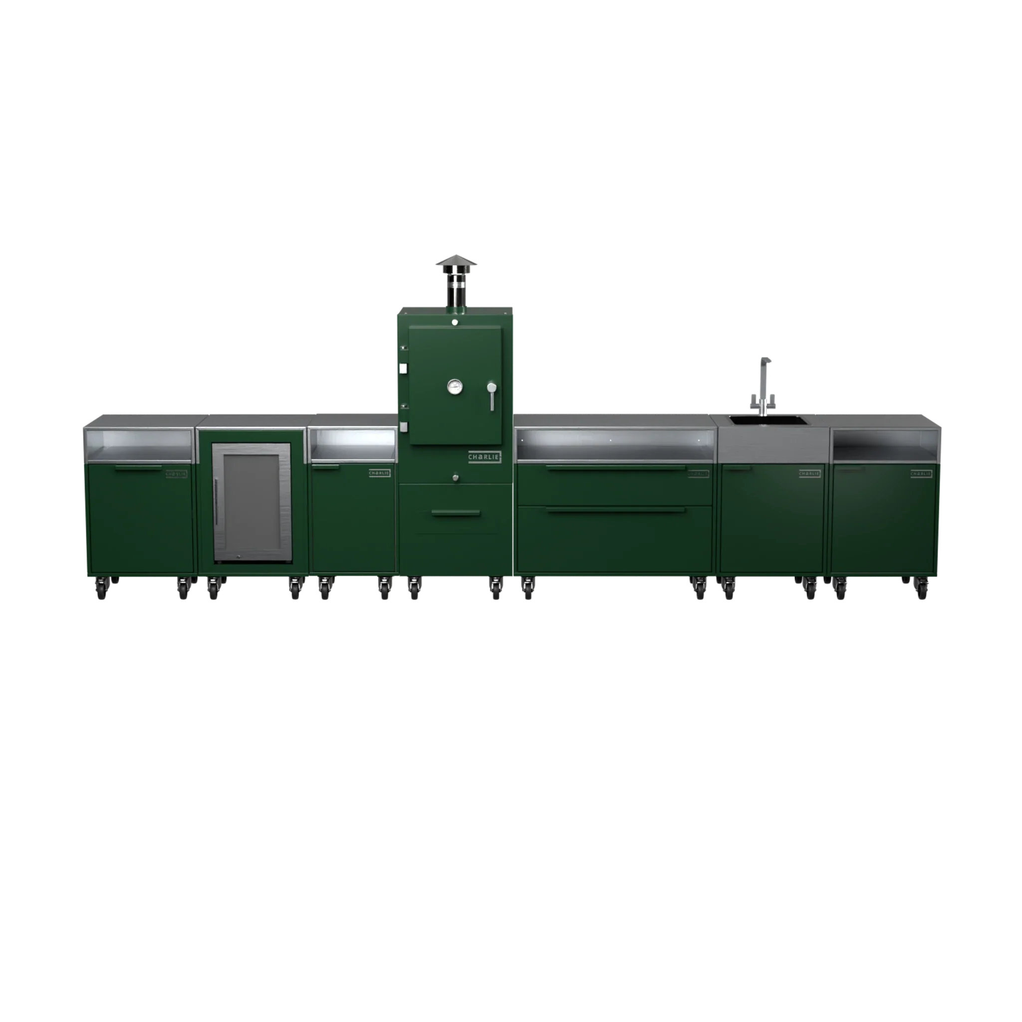 Straight Kitchen S6 in Green Chilli green, straight-on front view