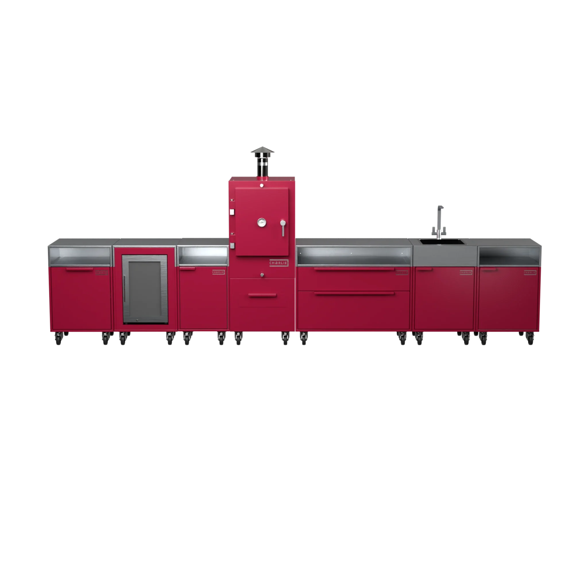 Straight Kitchen S6 in Rhubarb pink, straight-on front view