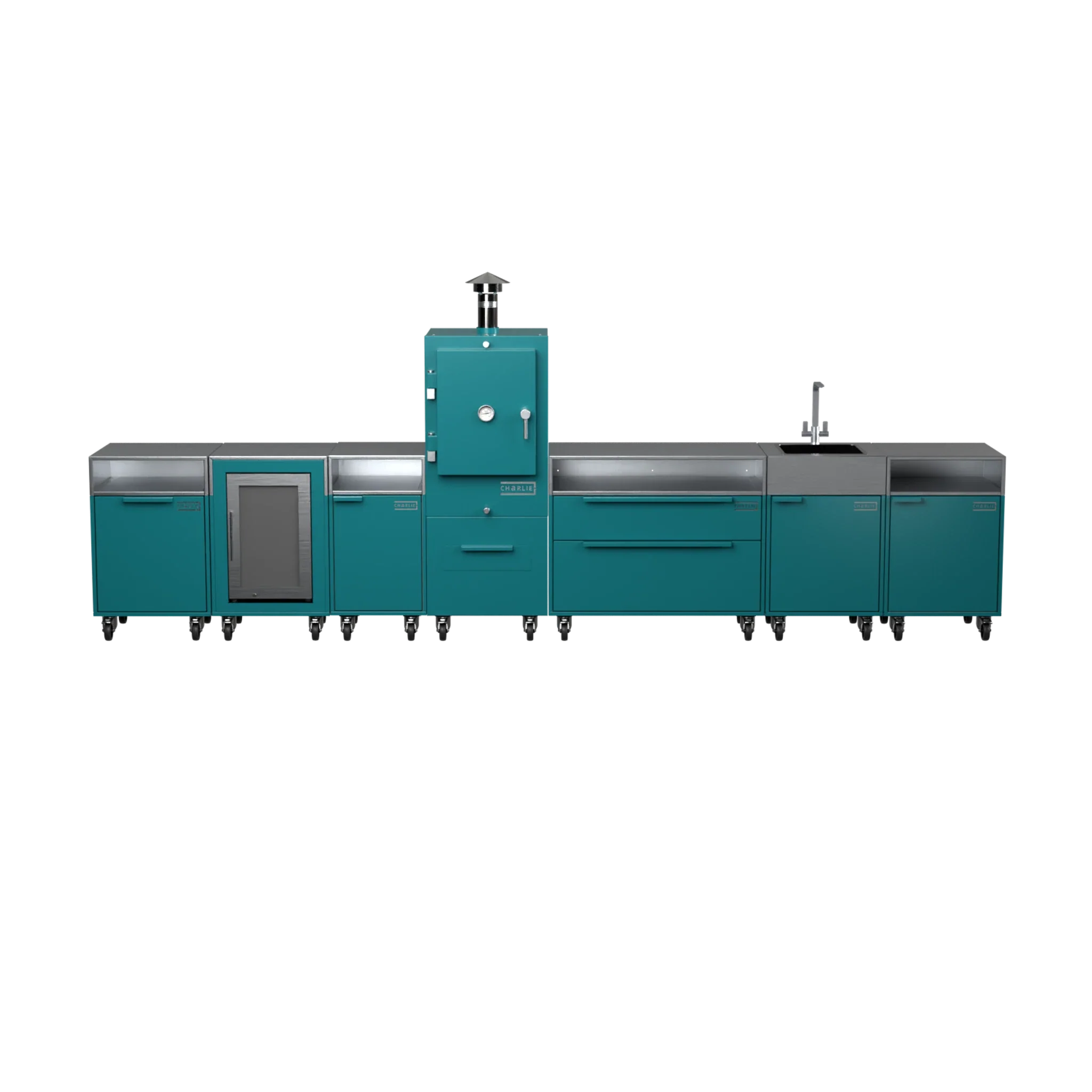 Straight Kitchen S6 in Teal Duck teal, straight-on front view