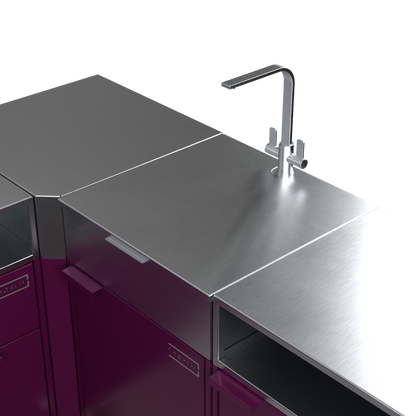 Sink worktop cover in place, turning the sink into extra worktop space