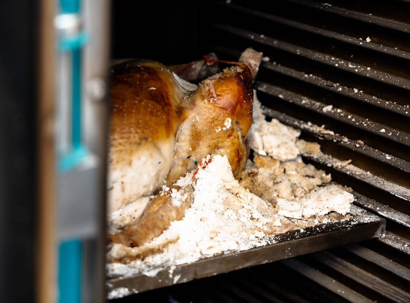 A turkey roasted in a salt crust in a Charlie Oven
