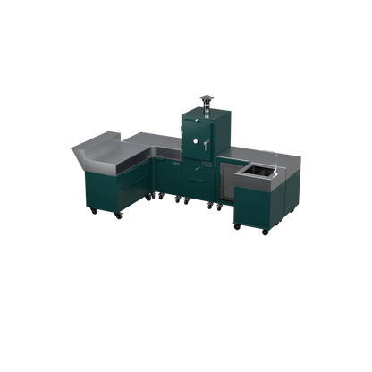 U-Shape Kitchen U1 in Agave green, angled view of the outdoor kitchen units