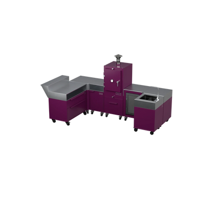 U-Shape Kitchen U1 in Beetroot purple-red, angled view of the modular kitchen